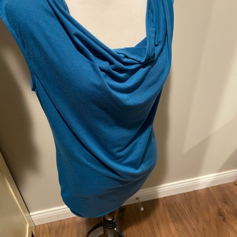 Elegant Blue Drape Neck Blouse